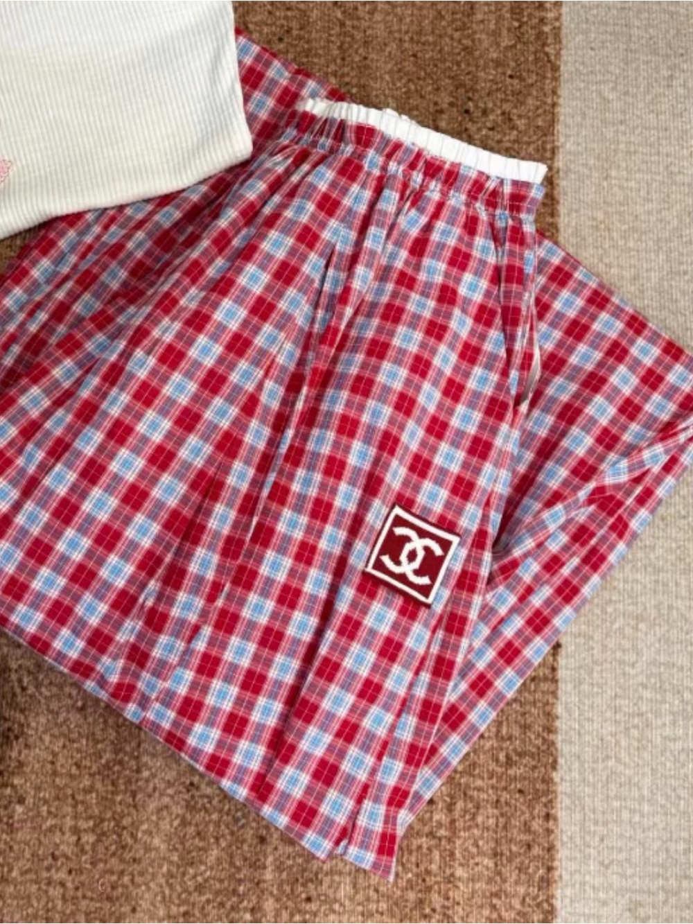 Red Plaid Skater pants  with Blue and White Checks
